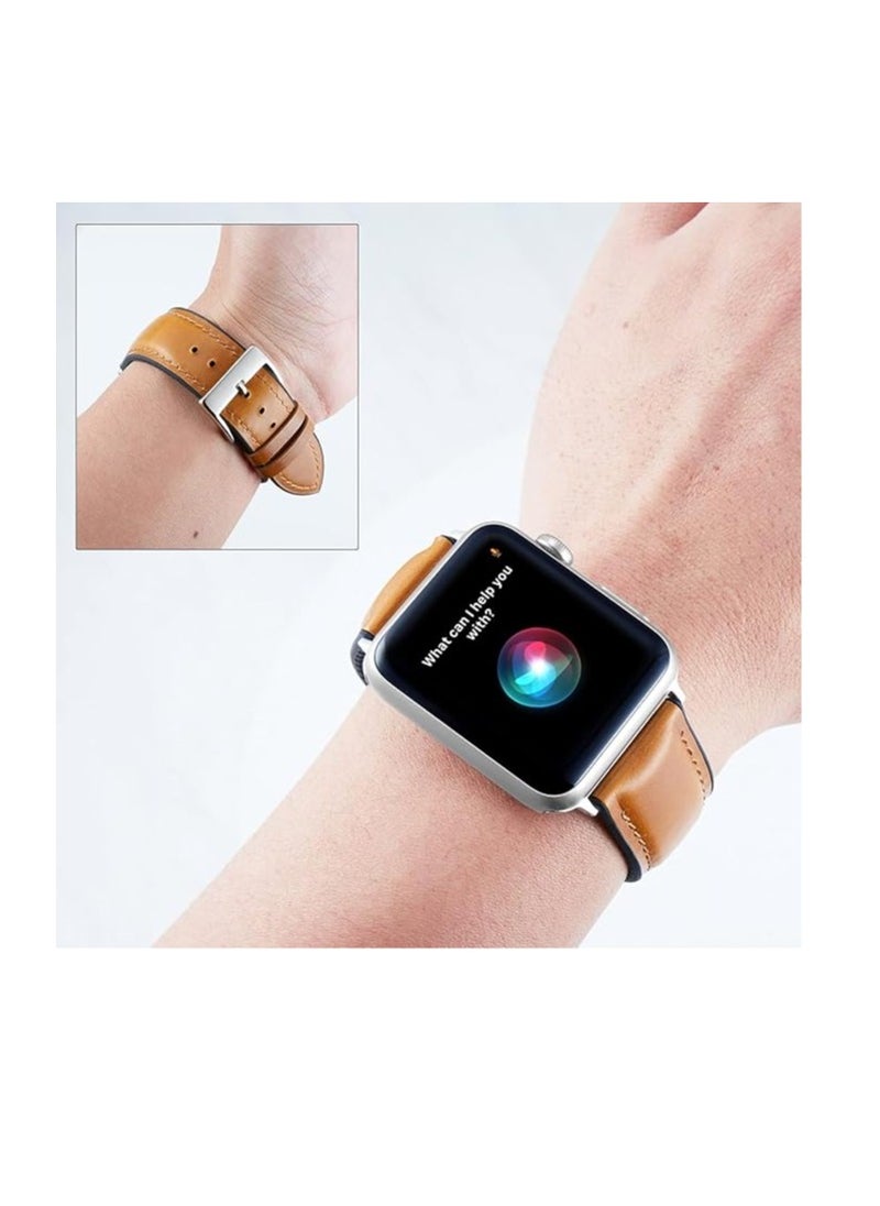 Generic Leather Strap Compatible with Apple Watch 49mm 45mm 42mm Silicone Inner Wax Leather Strap Compatible with Apple Ultra/Ultra 2 SE SE2 Series 9/8/7/6/5/4/3/2/1  - Image 4