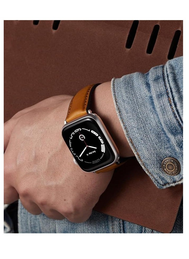 Generic Leather Strap Compatible with Apple Watch 49mm 45mm 42mm Silicone Inner Wax Leather Strap Compatible with Apple Ultra/Ultra 2 SE SE2 Series 9/8/7/6/5/4/3/2/1  - Image 5