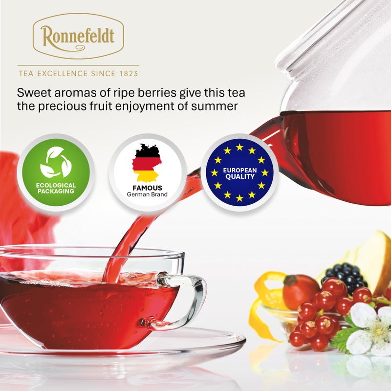 Ronnefeldt شاي رونيفيلدت تيليف الأحمر بالتوت - شاي فواكه الكركديه وورد الورد بنكهة التوت والفراولة - 25 كيس شاي أعشاب بالتوت - خالي من الكافيين ومغلف بشكل فردي - Image 2