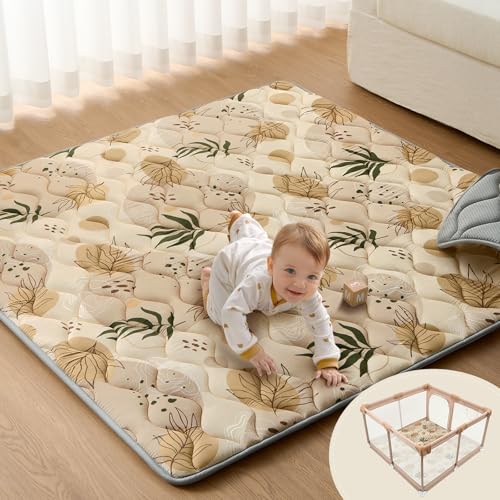Blissful Diary Baby Play Mat, 59x59 Thick and Larger Soft Cushioned Foam Mat for Floor, Non-Slip Washable Playmat for Toddlers, Earth Tones Design - Image 1
