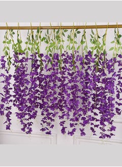 Haidue 12 Pcs Hanging Artificial Silk Wisteria Vine Ratta Silk 110 cm Purple  - Image 1