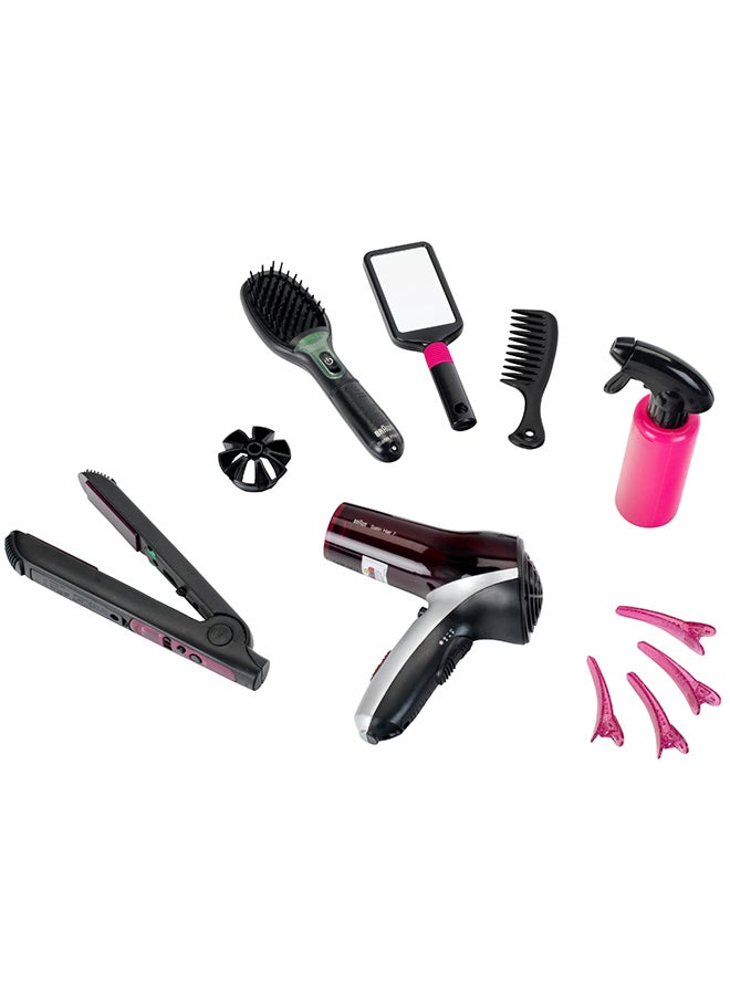Klein Toys Klein Braun Satin Hair 7 Mega Set I With Hair Straightener, Brush And Much More I Battery-Powered Hairdryer I Gift Toys For Girls 3 Years + - Image 5