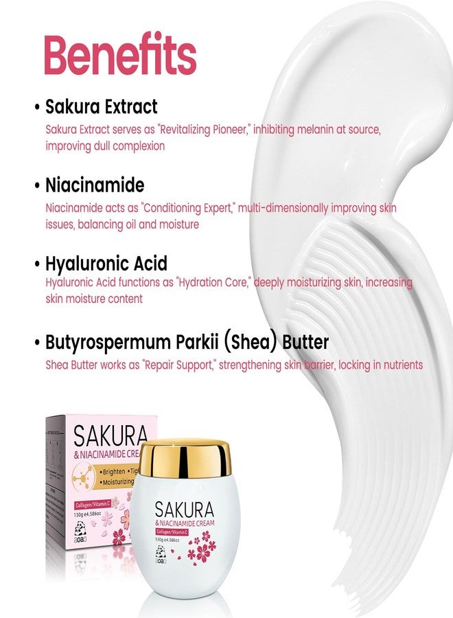AOAO Sakura & Niacinamide Face Moisturizer for Women, Hyaluronic Acid & Shea Butter Cream, Brightening, Improves Dullness, Deep Nourishment, Gifts for Women, Valentine's Day, Birthday, Mother's Day, 4.59oz - Image 3