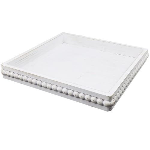 Hrastany Square Wood Decorative Serving Tray Rustic Coffee Table Tray for OttomanKitchen Counter Organizer Bedroom Home DecorWhitewashed - Image 1