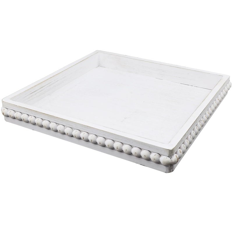 Hrastany Square Wood Decorative Serving Tray Rustic Coffee Table Tray for OttomanKitchen Counter Organizer Bedroom Home DecorWhitewashed - Image 2