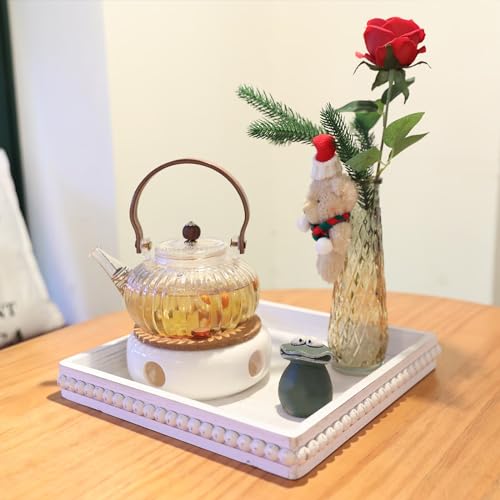 Hrastany Square Wood Decorative Serving Tray Rustic Coffee Table Tray for OttomanKitchen Counter Organizer Bedroom Home DecorWhitewashed - Image 3