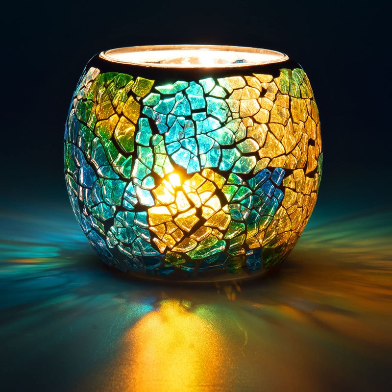 Rancco Glass Votive Candle Holder for Tealight Romantic Mosaic Cracked Candle Holder Candle Lamp Aromatherapy Candlescape Bowl for Valentines Thanksgiving Christmas Table Centerpiece Party Decor