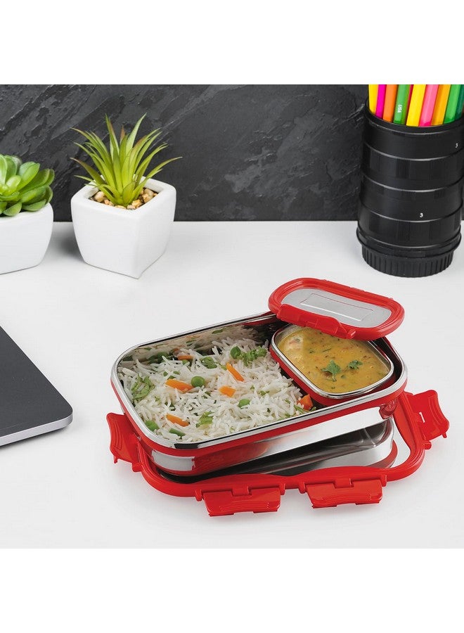 Cello CELLO Click it Steel Insulated Lunch Box, Big, 1024ml, Red | 2 Container Tiffin for Adults | Snacks Tiffin for Kids with Veg Box | Leak-Proof & Unbreakable Lid | Ideal for Office, School, College  - Image 2