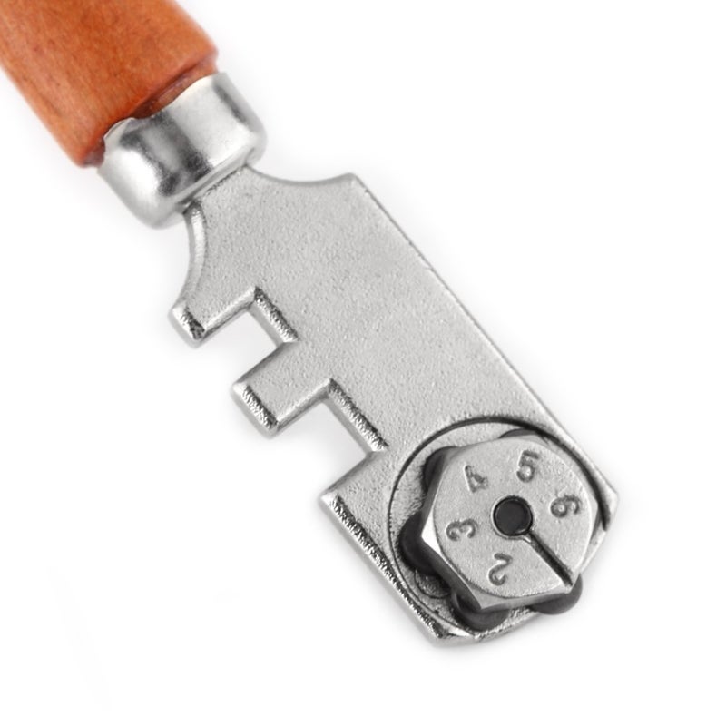 klarako 130MM Glass Cutter,Cutting Tools Glass Oil Cutter,Six Wheel Glass Cutter,Glass Bottles with Wooden Handle - Image 2