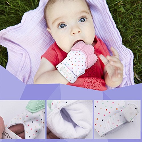 Giftty Baby Teething Mitten, Self-Soothing Teether Glove, Pain Relief Silicone Mitt, Double Breathable, Stay on Baby's Hand, Unisex for Babies 3-12 Months(2 Pink Mittens) - Image 4