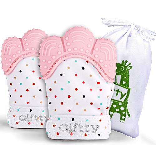 Giftty Baby Teething Mitten, Self-Soothing Teether Glove, Pain Relief Silicone Mitt, Double Breathable, Stay on Baby's Hand, Unisex for Babies 3-12 Months(2 Pink Mittens) - Image 5