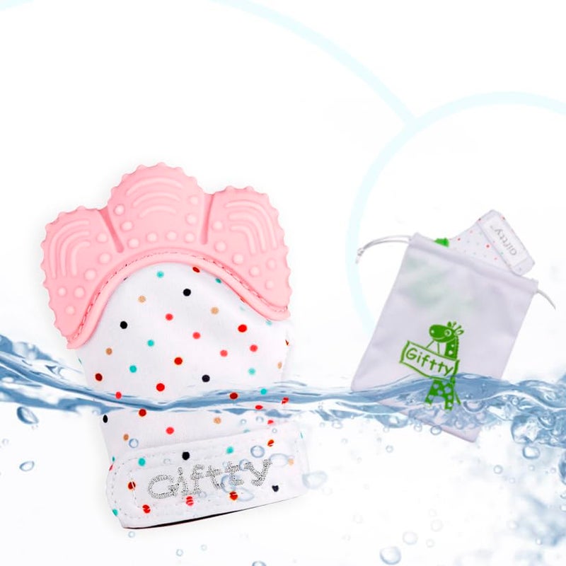 Giftty Baby Teething Mitten, Self-Soothing Teether Glove, Pain Relief Silicone Mitt, Double Breathable, Stay on Baby's Hand, Unisex for Babies 3-12 Months(2 Pink Mittens) - Image 3