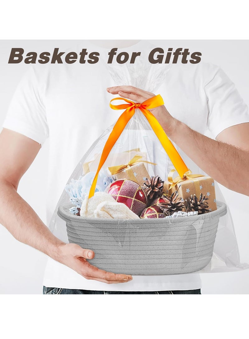 general Small Woven Basket with Gift Bags and Ribbons, DIY Basket Gift Set, Cute Baby Gift Basket, Empty Decorative Gift Chest Box, Durable Baskets for Birthday/Baby Shower Gifts, 12"X 8" X 5", Grey  - Image 2