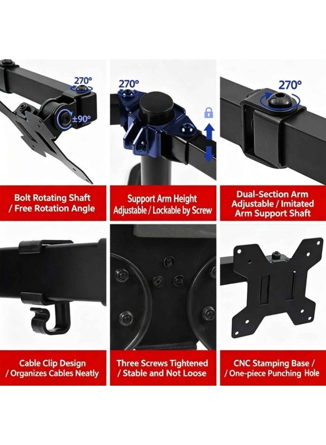 Dual Monitor Stand,Desk Mount,Freestanding Full Motion Monitor Desk Mount Fits 2 Screens up to 32 inches, Dual Monitor Arm Fits up to 22 lbs, VESA 75x75/100x100mm,Black - Image 2
