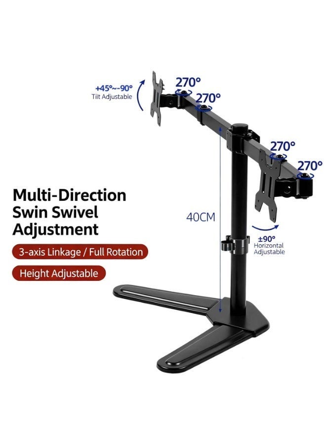 Dual Monitor Stand,Desk Mount,Freestanding Full Motion Monitor Desk Mount Fits 2 Screens up to 32 inches, Dual Monitor Arm Fits up to 22 lbs, VESA 75x75/100x100mm,Black - Image 4
