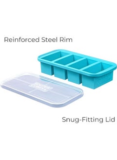 Cubes Extra-Large Silicone Ice Cube Tray with Lid - 2 pack - makes 8 perfect 1cup portions - freeze soup broth or sauce