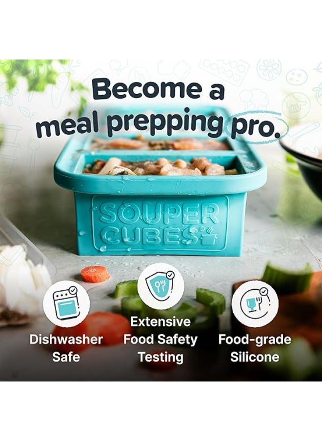 Excellence - Cubes Extra-Large Silicone Ice Cube Tray with Lid - 2 pack - makes 8 perfect 1cup portions - freeze soup broth or sauce - Image 1