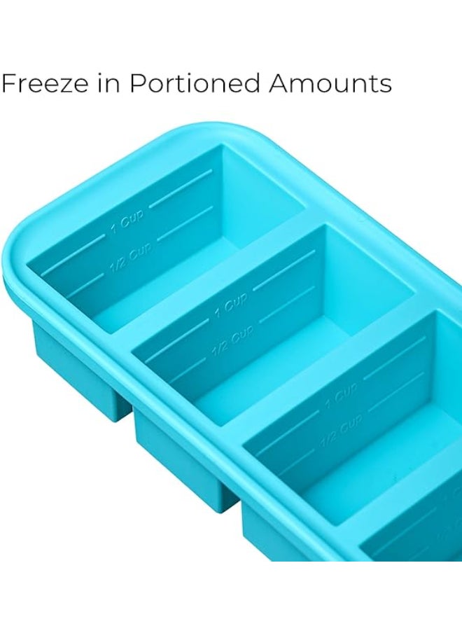 Excellence - Cubes Extra-Large Silicone Ice Cube Tray with Lid - 2 pack - makes 8 perfect 1cup portions - freeze soup broth or sauce - Image 1