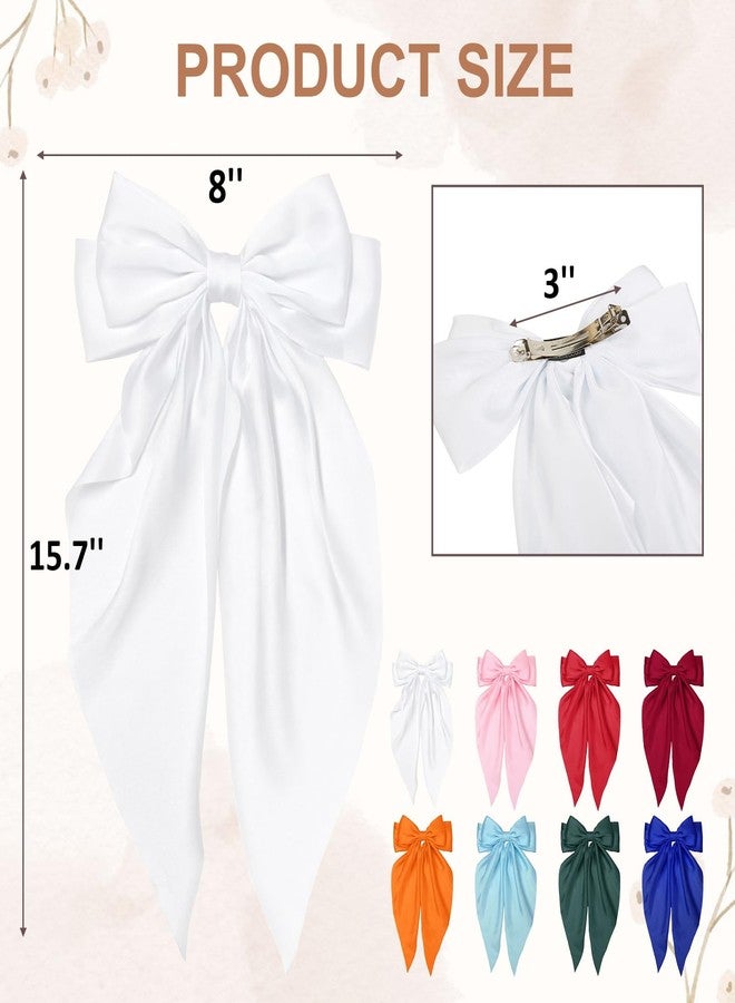 Tobeffect White Hair Bow for Women Girls, Big Satin Bow Clip with Long Tail White Hair Accessories - Image 3