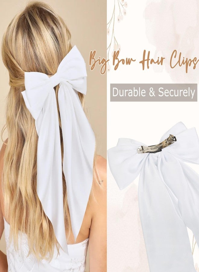 Tobeffect White Hair Bow for Women Girls, Big Satin Bow Clip with Long Tail White Hair Accessories - Image 5