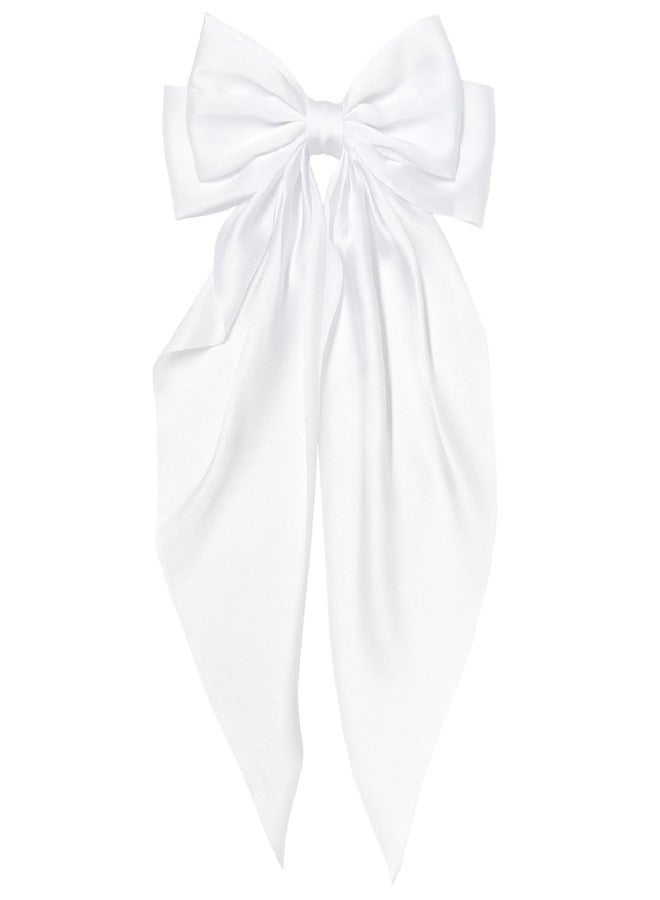 Tobeffect White Hair Bow for Women Girls, Big Satin Bow Clip with Long Tail White Hair Accessories - Image 1
