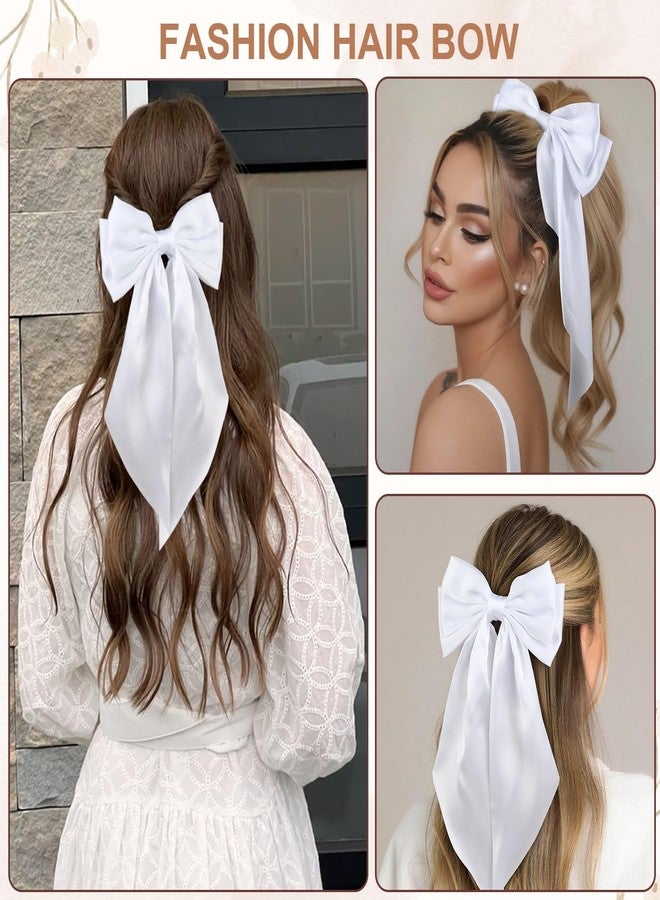 Tobeffect White Hair Bow for Women Girls, Big Satin Bow Clip with Long Tail White Hair Accessories - Image 4