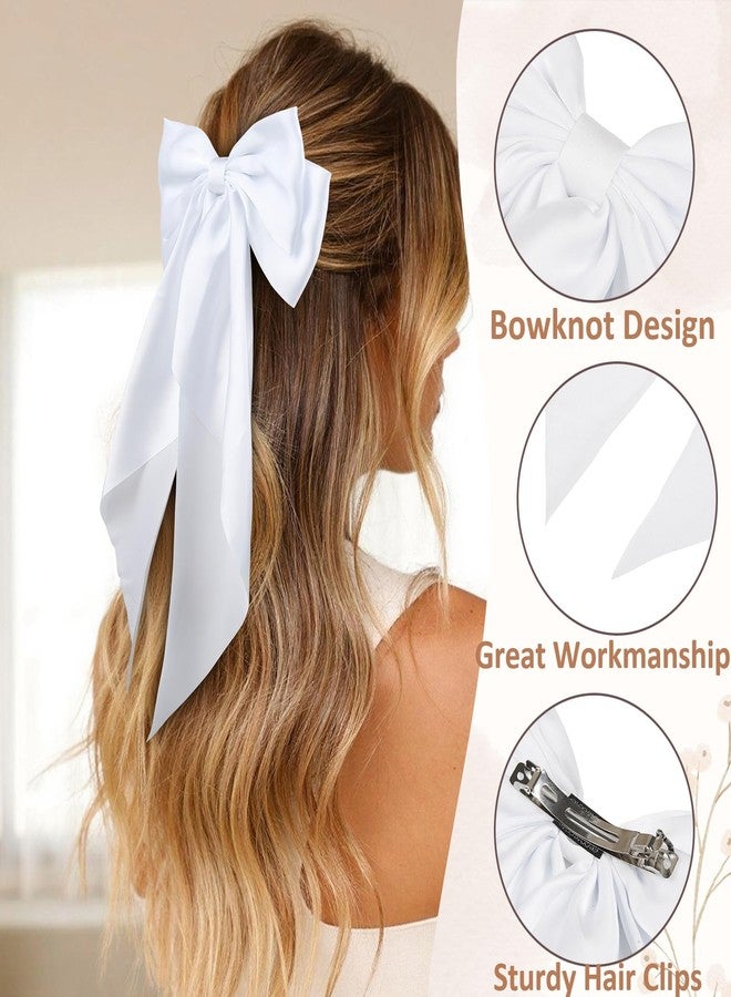 Tobeffect White Hair Bow for Women Girls, Big Satin Bow Clip with Long Tail White Hair Accessories - Image 2