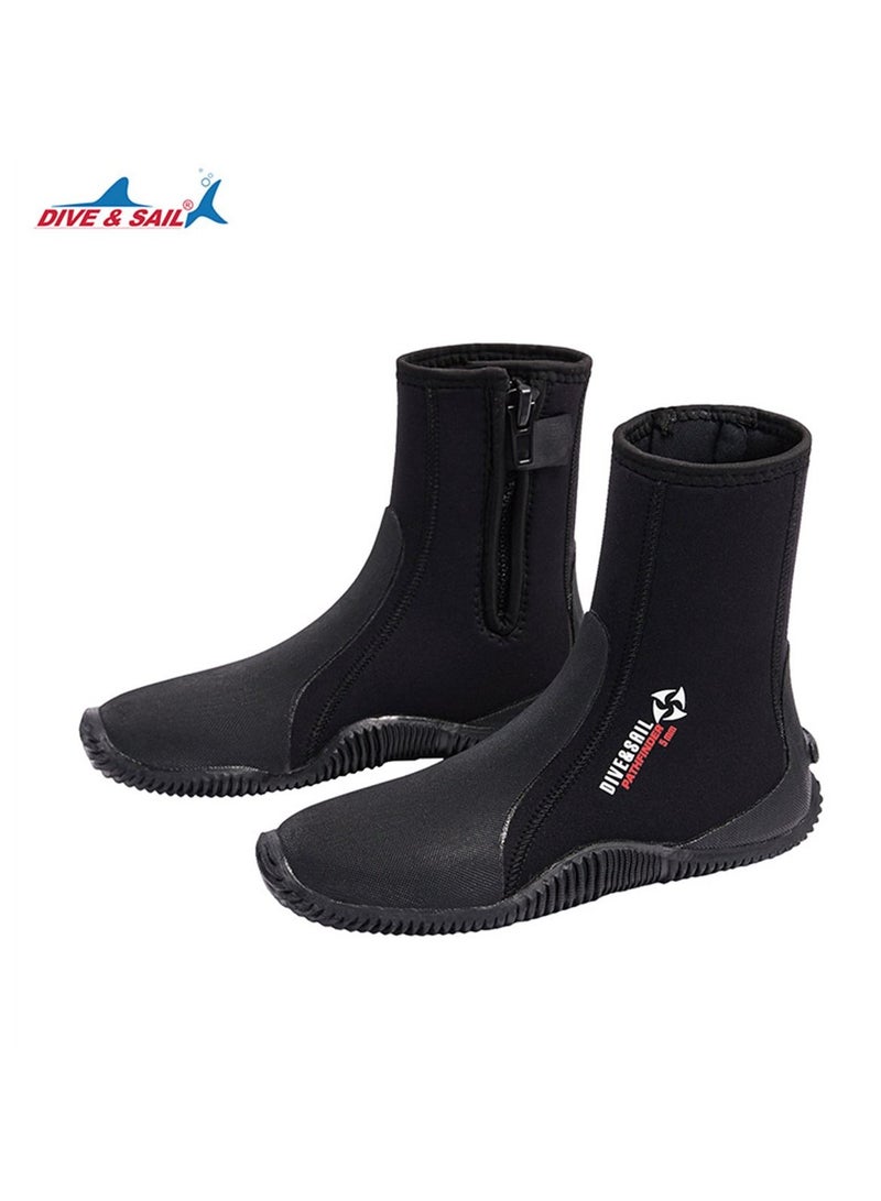 DIVE & SAIL Diving Boots 5MM Men And Women's Beach Surfing Non-slip Water Shoes Anti-coral Snorkeling Fins Equipment Black - Image 1