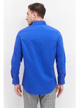 Van Heusen Men Regular Fit Plain Long Sleeves Dress Shirt, Blue  - Image 4