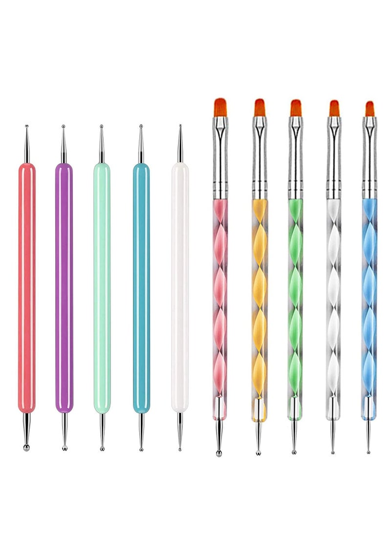 Bluejw Dotting Tools for Nail Art Dot Painting Tool with Brush Rock and Mandalas Set Polish Paint Manicure Zoom in Brushes - Double-Ended Kit Elegant Pen Shiny Handles - Image 1
