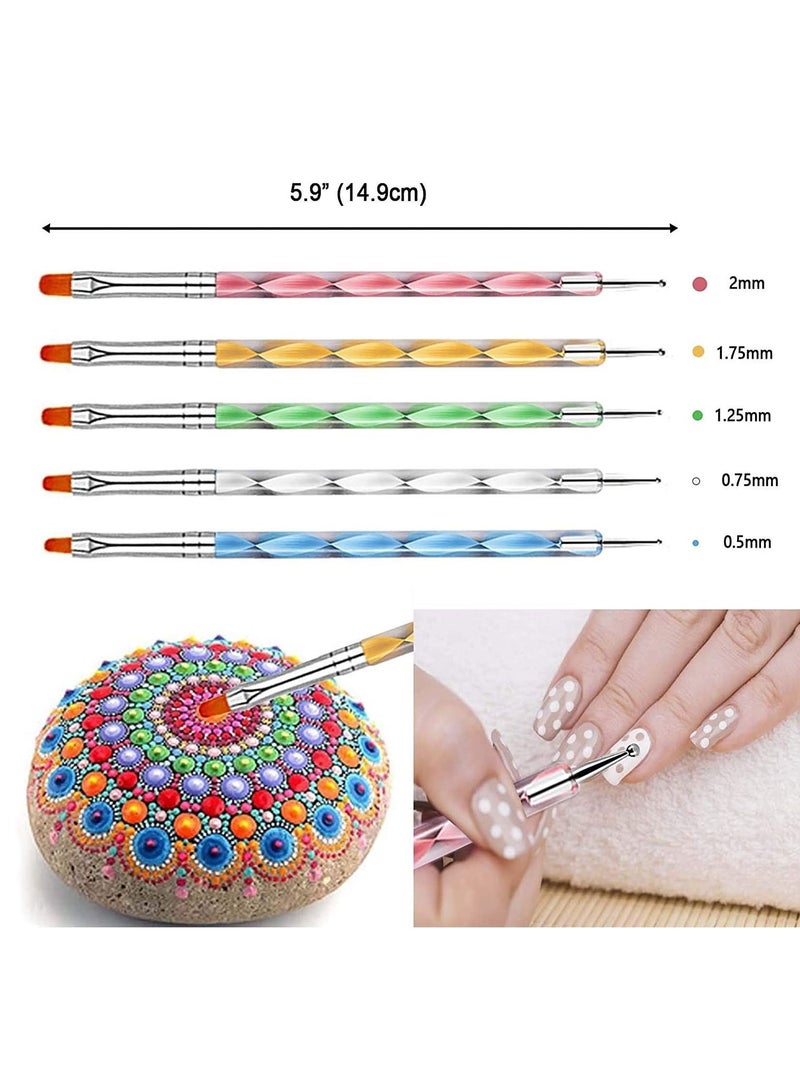 Bluejw Dotting Tools for Nail Art Dot Painting Tool with Brush Rock and Mandalas Set Polish Paint Manicure Zoom in Brushes - Double-Ended Kit Elegant Pen Shiny Handles - Image 4