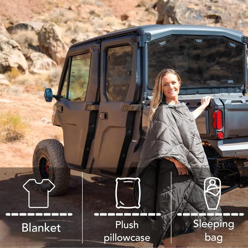 Camping Blanket Poncho,Wearable Hoodie Blanket for Outdoor, Hiking, Stadium - Image 2