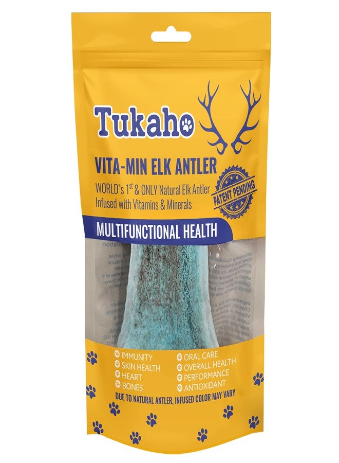TUKAHO New Vita-Min Split Elk Antlers for Dogs Large مع الفيتامينات والمعادن لصحة عامة جيدة - مكافآت طبيعية للعناية بأسنان الكلاب (كبيرة) - Image 1