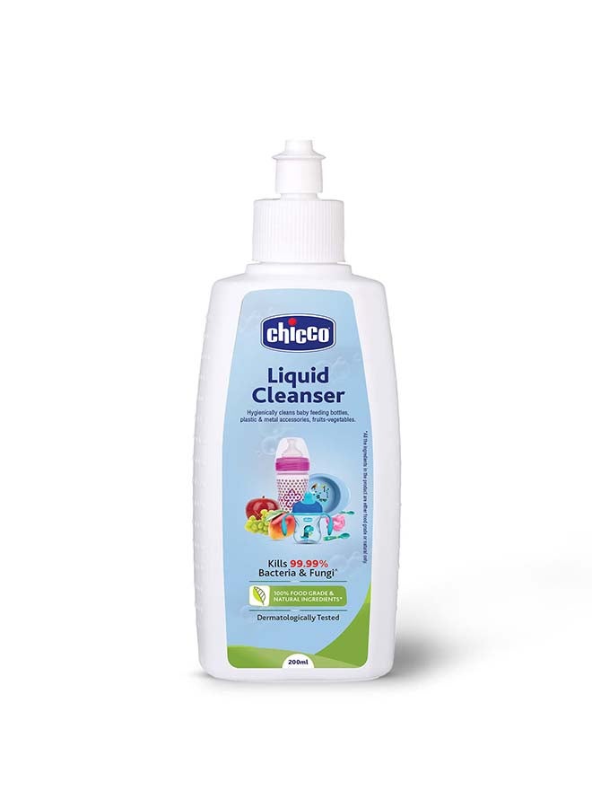 Chicco منظف سائل 200 مل زجاجة لغسل زجاجات الأطفال، 100% مكونات غذائية طبيعية، يقضي على 99.99% من الجراثيم، مضاد للبكتيريا والفطريات، ينظف زجاجات تغذية الأطفال، الحلمات، أكواب الشرب. - Image 1