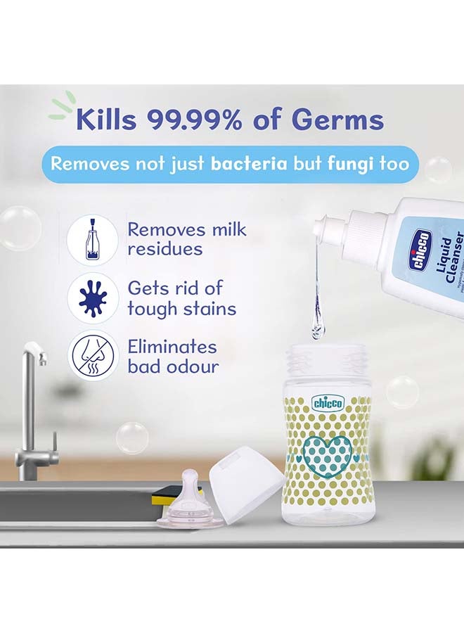 Chicco منظف سائل 200 مل زجاجة لغسل زجاجات الأطفال، 100% مكونات غذائية طبيعية، يقضي على 99.99% من الجراثيم، مضاد للبكتيريا والفطريات، ينظف زجاجات تغذية الأطفال، الحلمات، أكواب الشرب. - Image 4