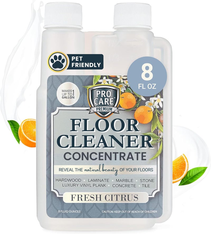 Procare Citrus Floor Cleaner Concentrate (Made in USA) | Vinyl, Wood, Tile, Stone & Laminate Floor Cleaner For Mopping, Household Supplies, Cleaning Solution Concentrate For Kitchen & Bathroom - 8oz - Image 1