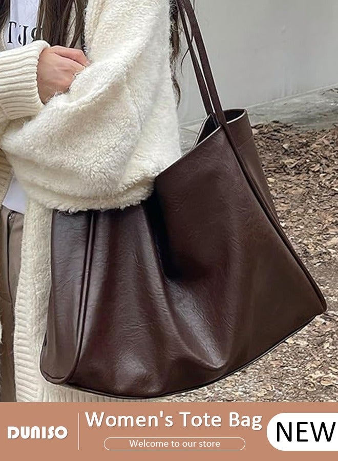 DUNISO Women's Shoulder Tote Bag Faux Leather Handbag For Women Large Capacity Bucket Bag Fashionable Travel Messenger Shoulder Bag For Ladies Girls College Students - Image 1