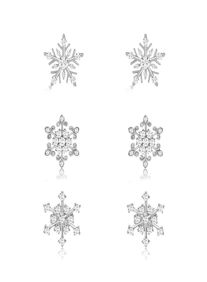 CEALXHENY Snowflake Earrings for Women Rhinestone Crystal Christmas Snowflake Stud Earrings Set Party Holiday Earrings Gift Jewelry Set (Silver) - Image 1
