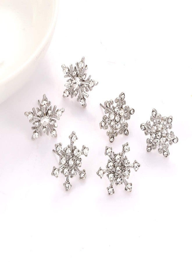 CEALXHENY Snowflake Earrings for Women Rhinestone Crystal Christmas Snowflake Stud Earrings Set Party Holiday Earrings Gift Jewelry Set (Silver) - Image 2