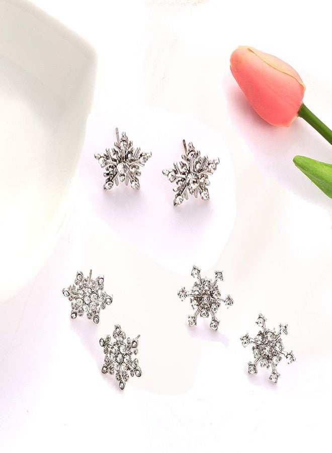 CEALXHENY Snowflake Earrings for Women Rhinestone Crystal Christmas Snowflake Stud Earrings Set Party Holiday Earrings Gift Jewelry Set (Silver) - Image 3
