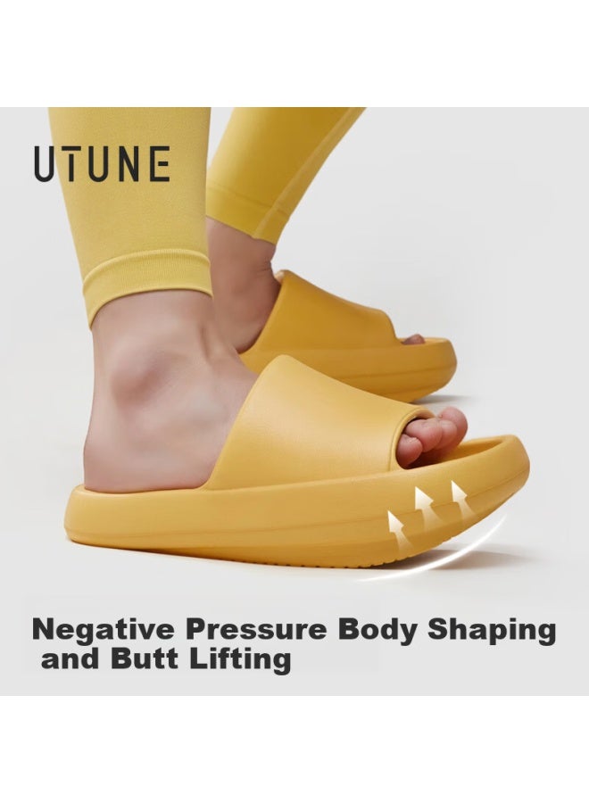 Utune Women's Negative Heel Slippers Thick Sole Non-slip Indoor Stretching Front High Back Low Couple Slippers Summer Yellow Size 35-36 - Image 2