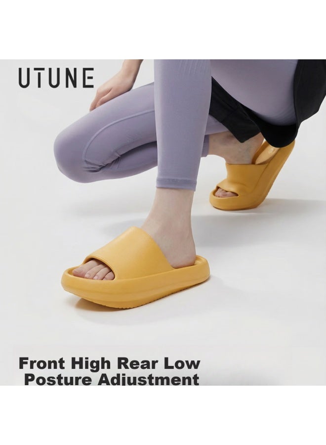 Utune Women's Negative Heel Slippers Thick Sole Non-slip Indoor Stretching Front High Back Low Couple Slippers Summer Yellow Size 35-36 - Image 1