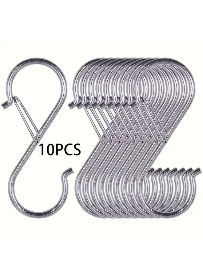 HTCELLE 10pcs Heavy Duty S Hooks With Safety Lock Silvery Rust Resistant Iron - Image 1