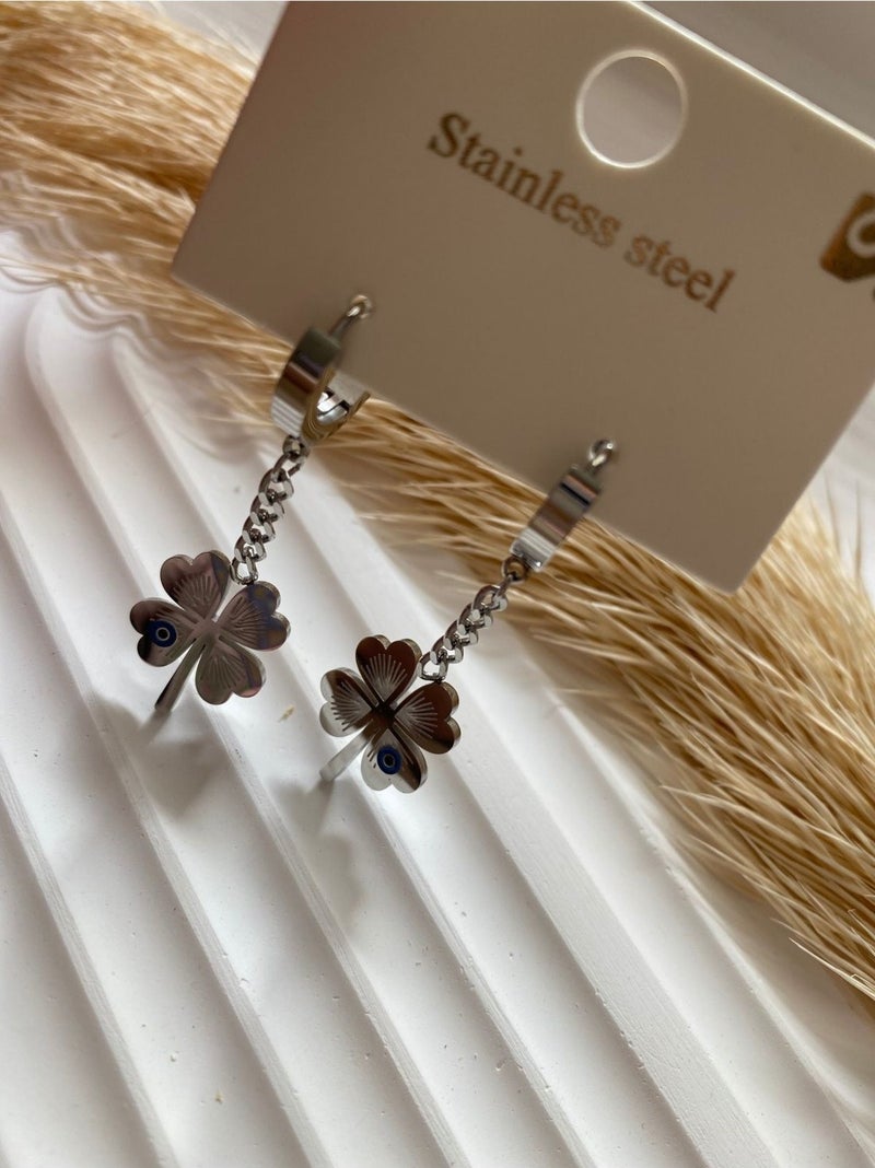 Stainless Stell Bs Still Clover Hanging Model Earring Minimal Stainless-Tarnish Steel Earring (1 Pair)  - Image 5