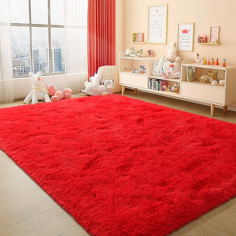 BENRON Fluffy Rugs for Living Room 5x8 Red Washable Large Area Rugs for Bedroom Dining Table Office Kids Nursery Room Washable Indoor Floor Carpets