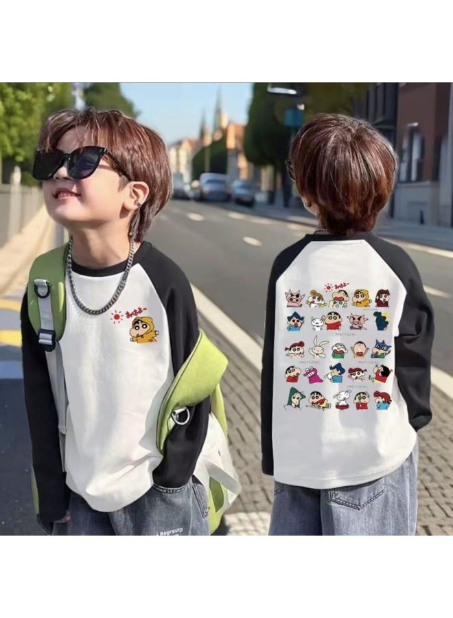 Pure Cotton Kidsren's Spring & Fall Long-sleeved T-shirts Autum New Boys' Casual Bottoming Shirts Girls' Baby Fashionable Tops