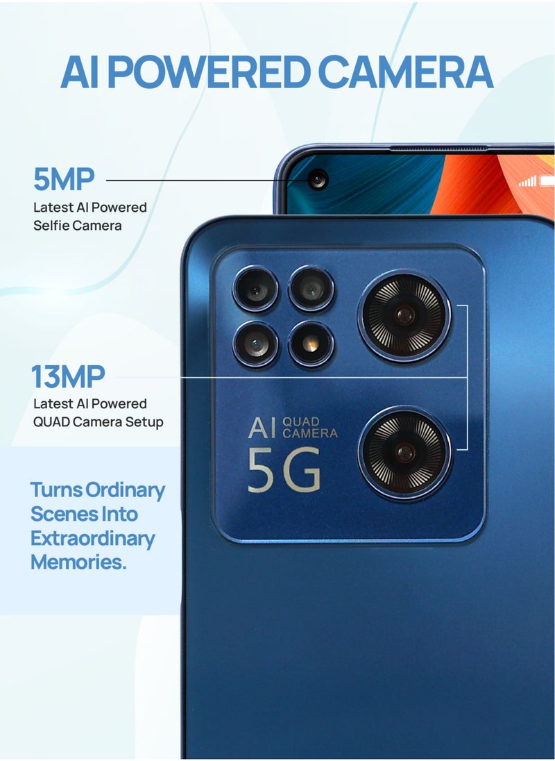 تا كتيل هاتف Spark 70 5G الذكي، كاميرا رباعية النواة بدقة 13 ميجابكسل تعمل بالذكاء الاصطناعي، فتح القفل بالوجه، ذاكرة الوصول العشوائي 16 جيجابايت - تخزين 128 جيجابايت، شاشة FHD + 90 هرتز (أزرق)  - Image 4