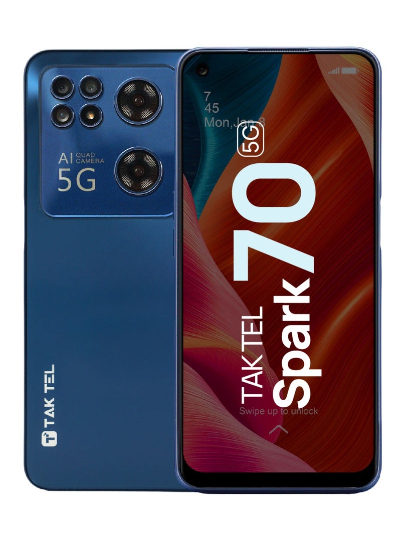 تا كتيل - هاتف Spark 70 5G الذكي، كاميرا رباعية النواة بدقة 13 ميجابكسل تعمل بالذكاء الاصطناعي، فتح القفل بالوجه، ذاكرة الوصول العشوائي 16 جيجابايت - تخزين 128 جيجابايت، شاشة FHD + 90 هرتز (أزرق) - Image 1