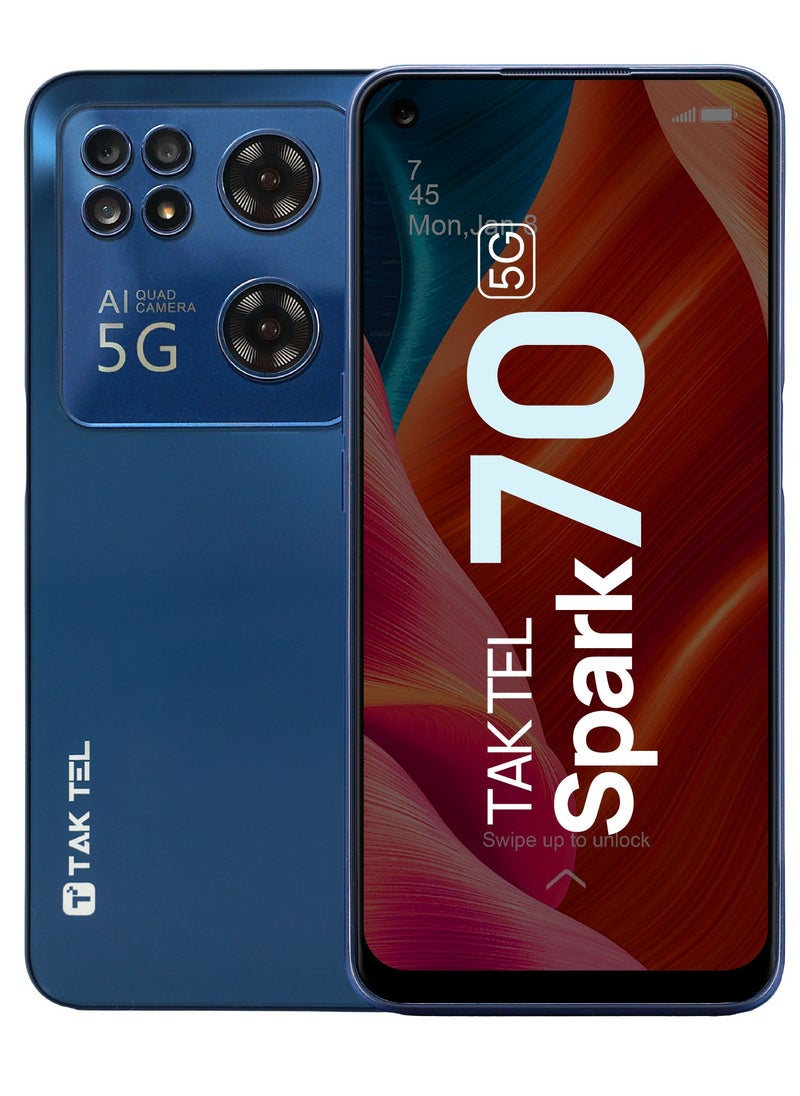 تا كتيل هاتف Spark 70 5G الذكي، كاميرا رباعية النواة بدقة 13 ميجابكسل تعمل بالذكاء الاصطناعي، فتح القفل بالوجه، ذاكرة الوصول العشوائي 16 جيجابايت - تخزين 128 جيجابايت، شاشة FHD + 90 هرتز (أزرق)  - Image 1