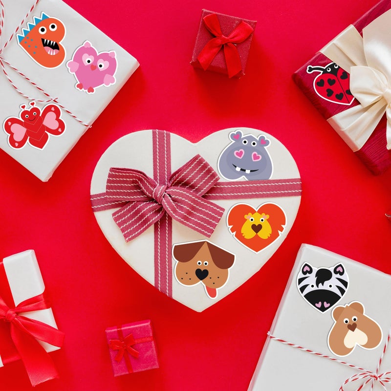 W1cwey Valentineâ€™s Self-Adhesive Stickers Rolls - 1000pcs Animal Heart-Shaped Sticker(2 Rolls)16 Design Valentineâ€™s Day Cute Animal Gift Wrapping Kid Cartoon Bee Owl Pig Zebra Scrapbook Giftwrap Decor - Image 5